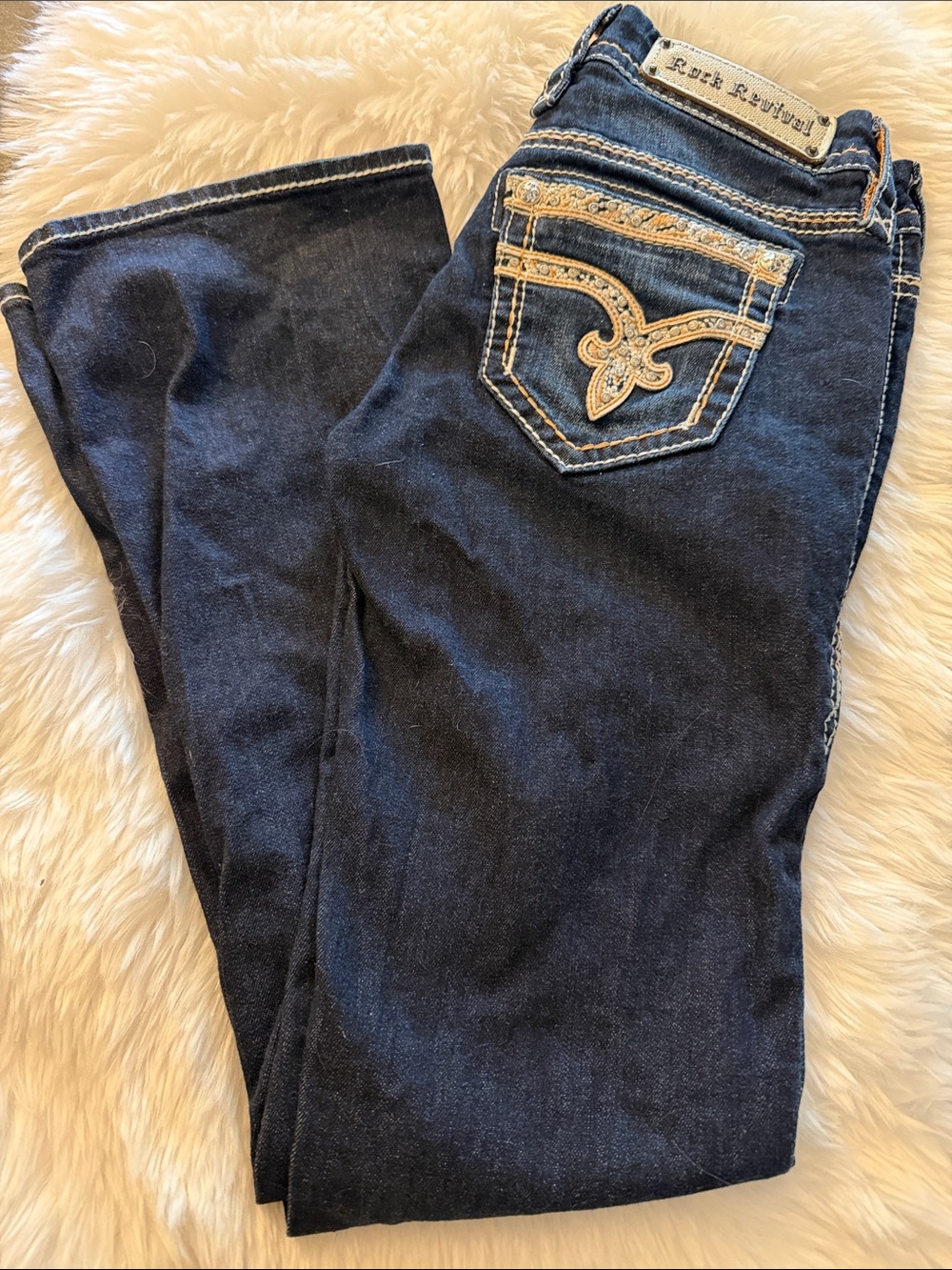 Rock Revival Women’s Dark Indigo Bootcut Jeans with Contrast Pocket Stitching